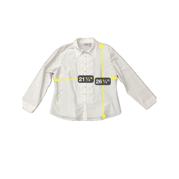 Chicos White Long Sleeve Button-Up Silk Shirt Geometric Front Design Sz XL - Picture 6 of 9